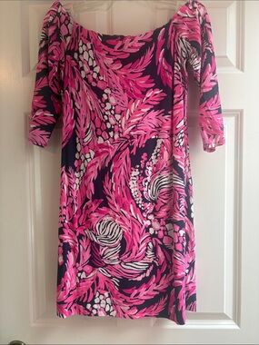 Lilly Pulitzer Off-the-shoulder Pink and Navy  Dress